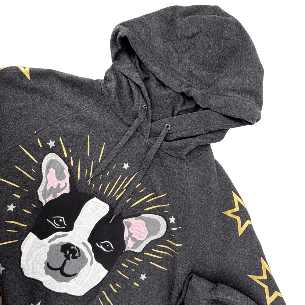 GAP French Bulldog Star Hoodie Womens Small Charcoal Gray Excellent